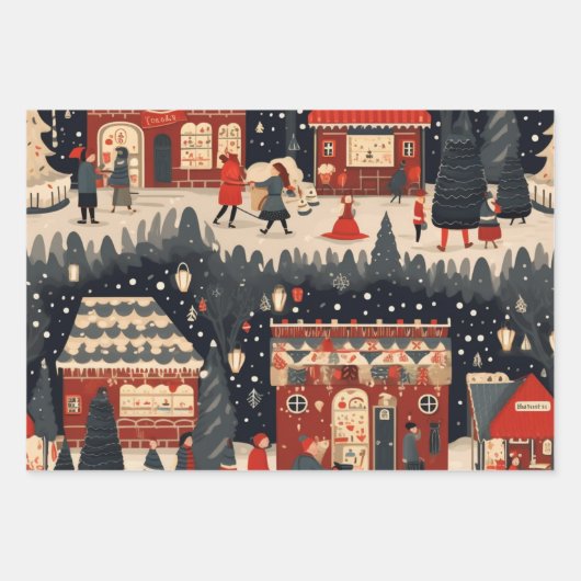 Weihnachtsmarkt Geschenkpapier Set (Vorderseite 2)