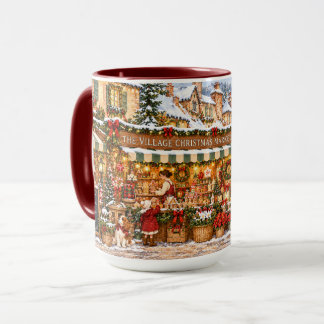 Weihnachtsmarkt im Vintage-Dorf an einem schneebed Tasse