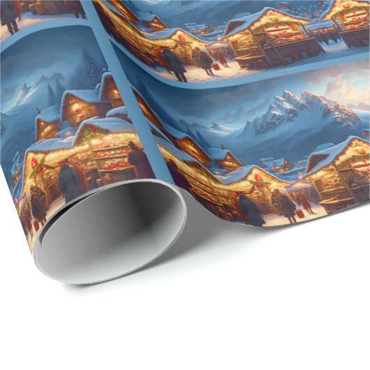 Weihnachtsmarkt in den Bergen Geschenkpapier (Rolleneckpunkt)