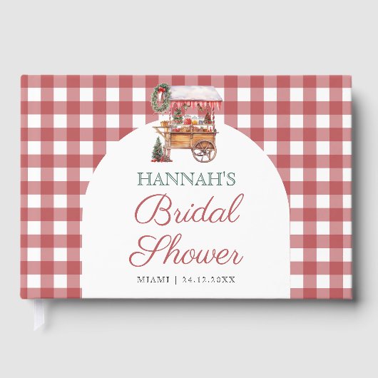 Weihnachtsmarkt Rotes Gingham-Brautparty Gästebuch (Vorderseite)