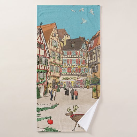 Weihnachtsmarkt Straßburg Frankreich Retro inspiri Badehandtuch (Badehandtuch)
