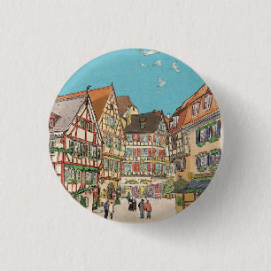 Weihnachtsmarkt Straßburg Frankreich Retro inspiri Button