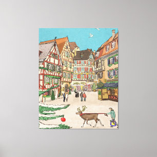 Weihnachtsmarkt Straßburg Frankreich Retro inspiri Leinwanddruck