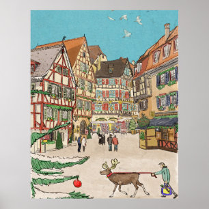 Weihnachtsmarkt Straßburg Frankreich Retro inspiri Poster
