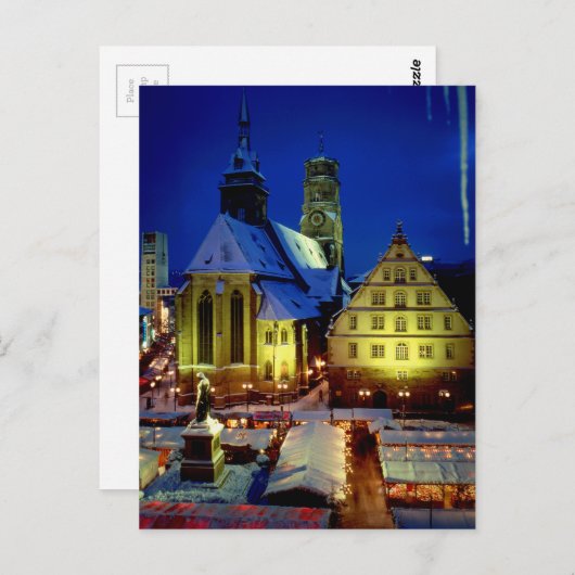 Weihnachtsmarkt, Stuttgart, Abendstimmung mit Schn Postkarte (Vorne/Hinten)