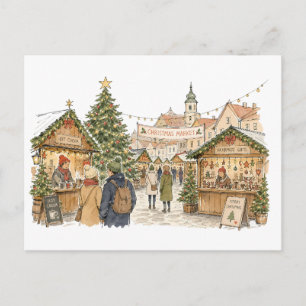 Weihnachtsmarkt Szene für Weihnachtseinkaufs-Liebh Postkarte