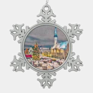 Weihnachtsmarkt Tallinns Estland Schneeflocken Zinn-Ornament