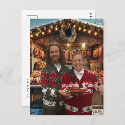 Weihnachtsmarkt-Wurstkarte Postkarte (Vorne/Hinten)