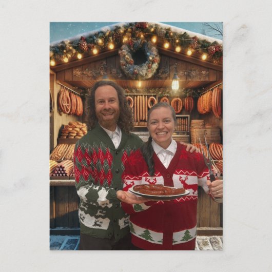 Weihnachtsmarkt-Wurstkarte Postkarte (Vorderseite)