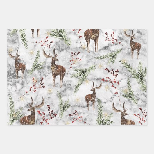 Weihnachtsmarmor Rentier Dekoration Xmas Muster Geschenkpapier Set (Vorderseite)