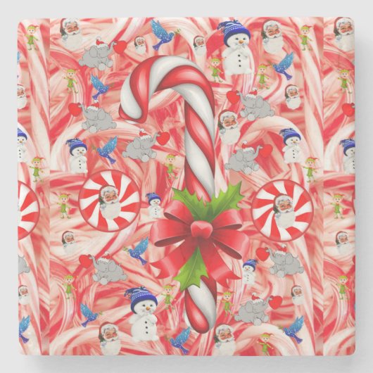 Weihnachtsmarmor Stone Untersetzer, Candy Cane Steinuntersetzer (Vorderseite)
