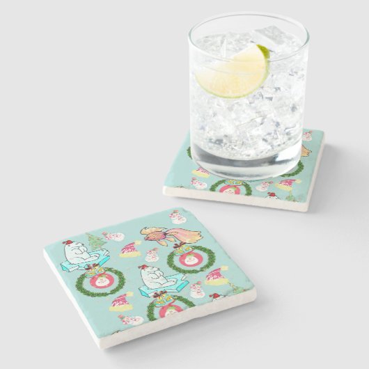 Weihnachtsmarmor Stone Untersetzer, Eisbär Steinuntersetzer (Seitenansicht)