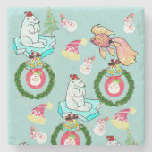 Weihnachtsmarmor Stone Untersetzer, Eisbär Steinuntersetzer (Vorderseite)