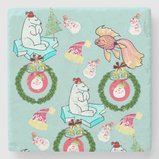 Weihnachtsmarmor Stone Untersetzer, Eisbär Steinuntersetzer (Vorderseite)