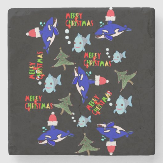 Weihnachtsmarmor Stone Untersetzer, Haifisch Steinuntersetzer (Vorderseite)