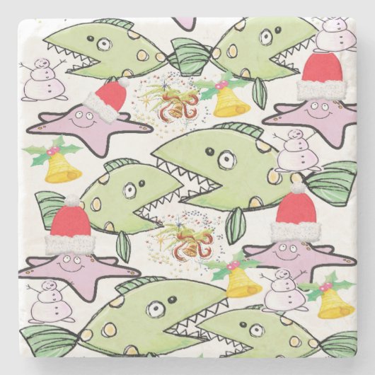 Weihnachtsmarmor Stone Untersetzer, Haifischfisch Steinuntersetzer (Vorderseite)