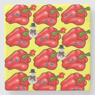 Weihnachtsmarmor Stone Untersetzer, Red Pepper Sno Steinuntersetzer