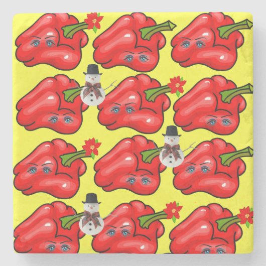 Weihnachtsmarmor Stone Untersetzer, Red Pepper Sno Steinuntersetzer (Vorderseite)