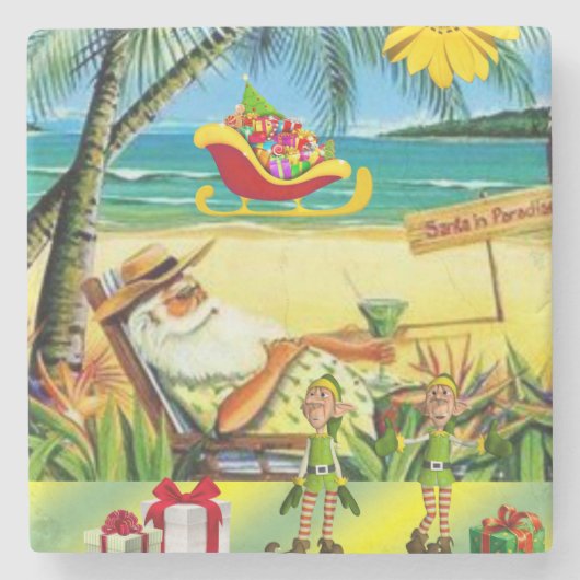 Weihnachtsmarmor Stone Untersetzer, Summer Beach S Steinuntersetzer (Vorderseite)