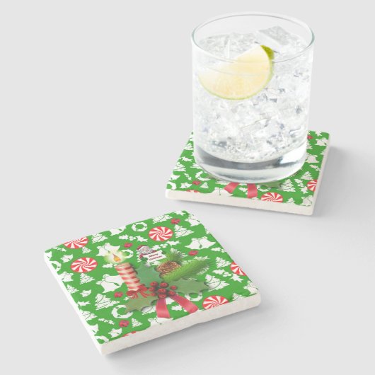 Weihnachtsmarmor Stone Untersetzer, Weihnachtskerz Steinuntersetzer (Seitenansicht)