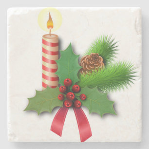 Weihnachtsmarmor Stone Untersetzer, Weihnachtskerz Steinuntersetzer