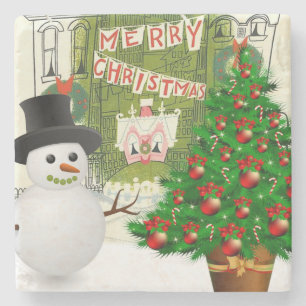 Weihnachtsmarmorsteinuntersetzer, Schneemann Steinuntersetzer