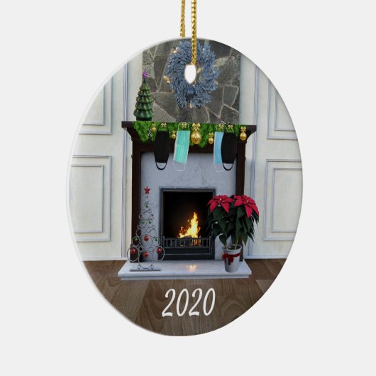 Weihnachtsmaske Feuerplatz Covid Funny 2020 Keramik Ornament (Rechts)