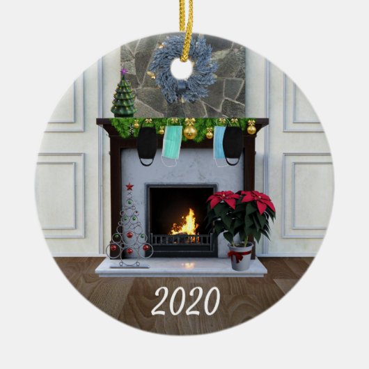 Weihnachtsmaske Feuerplatz Covid Funny 2020 Keramik Ornament (Vorne)