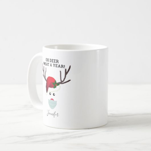 Weihnachtsmaske Reindeer Personalisiert Kaffeetasse (Vorderseite Links)