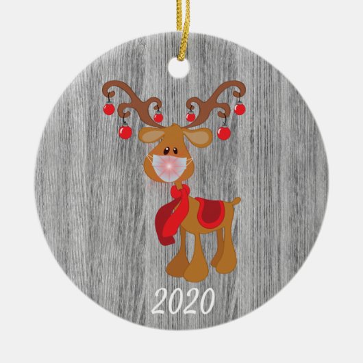 Weihnachtsmaske Rudolph Reindeer 2020 Holz Keramik Ornament (Vorne)