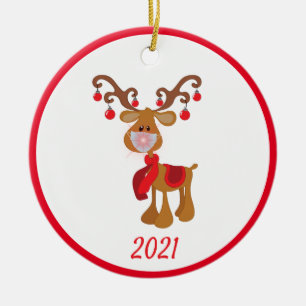 Weihnachtsmaske Rudolph Reindeer 2021 Keramik Ornament