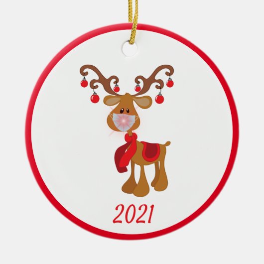 Weihnachtsmaske Rudolph Reindeer 2021 Keramik Ornament (Vorne)