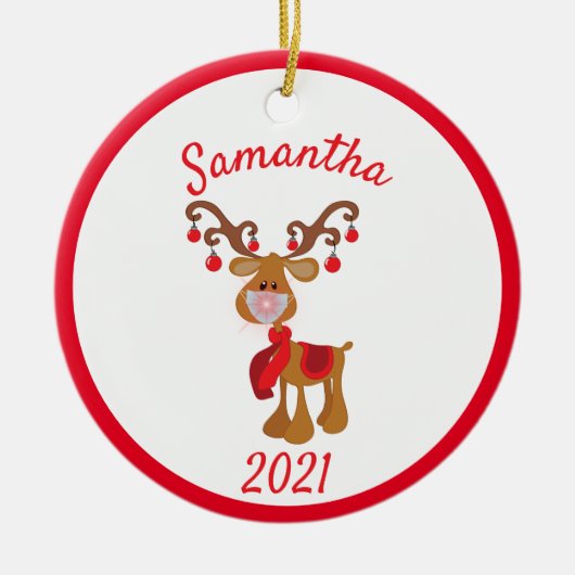 Weihnachtsmaske Rudolph Reindeer 2021 Keramik Ornament (Vorne)