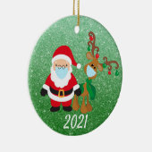 Weihnachtsmaske Santa Reindeer 2021 Glitzer Keramik Ornament (Rechts)