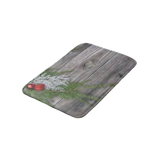 Weihnachtsmatte aus Kiefer und erwittertem Holz Badematte (Schrägansicht)