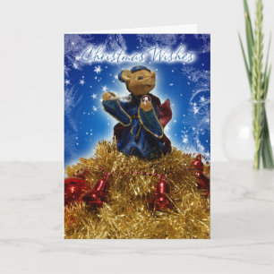 Weihnachtsmaus auf Tinsel, Glocken und Bausteine Feiertagskarte