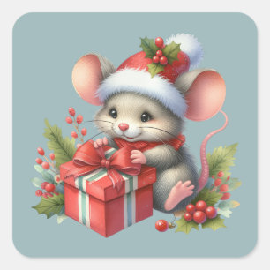 Weihnachtsmaus-Aufkleber Quadratischer Aufkleber