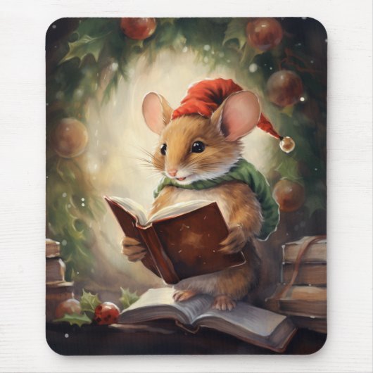 Weihnachtsmaus beim Lesen Mousepad (Vorne)