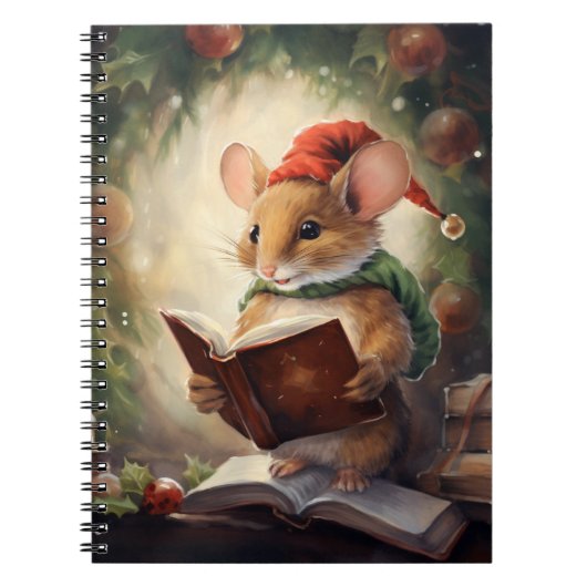 Weihnachtsmaus beim Lesen Notizblock (Vorderseite)