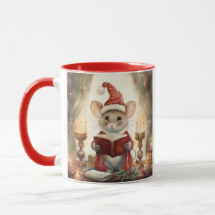 Weihnachtsmaus beim Lesen Tasse