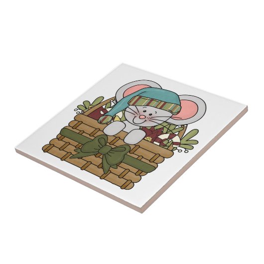 Weihnachtsmaus im Korb Fliese (Seite)