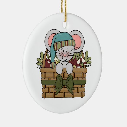 Weihnachtsmaus im Korb Keramik Ornament (Rechts)
