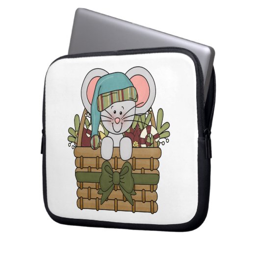 Weihnachtsmaus im Korb Laptopschutzhülle (Vorderseite Links)