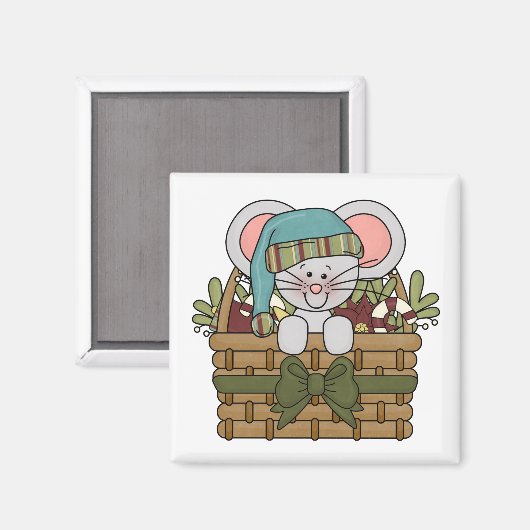 Weihnachtsmaus im Korb Magnet (Vorderseite/Rückseite)