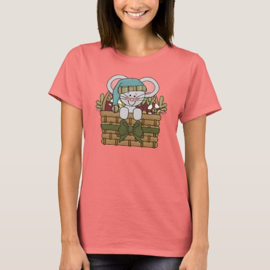 Weihnachtsmaus im Korb T-Shirt (Vorderseite)