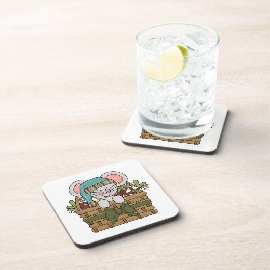 Weihnachtsmaus im Korb Untersetzer (Rechte Seite)