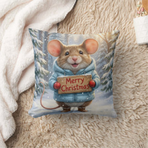 Weihnachtsmaus im Winterwald Kissen