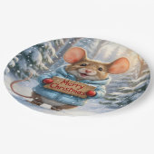 Weihnachtsmaus im Winterwald Pappteller (Schrägansicht)