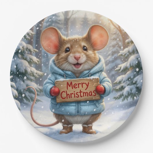 Weihnachtsmaus im Winterwald Pappteller (Vorderseite)