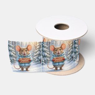 Weihnachtsmaus im Winterwald Satinband